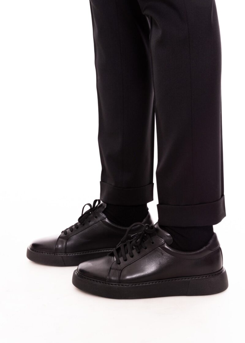 Teniși TRENDS negri cu talpă neagră din piele naturală - Trends By Adina Buzatu