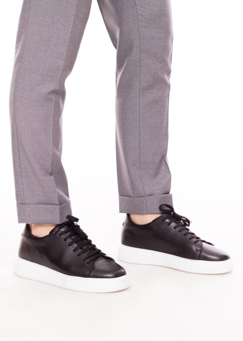 Teniși TRENDS negri cu talpă albă din piele naturală - Trends By Adina Buzatu