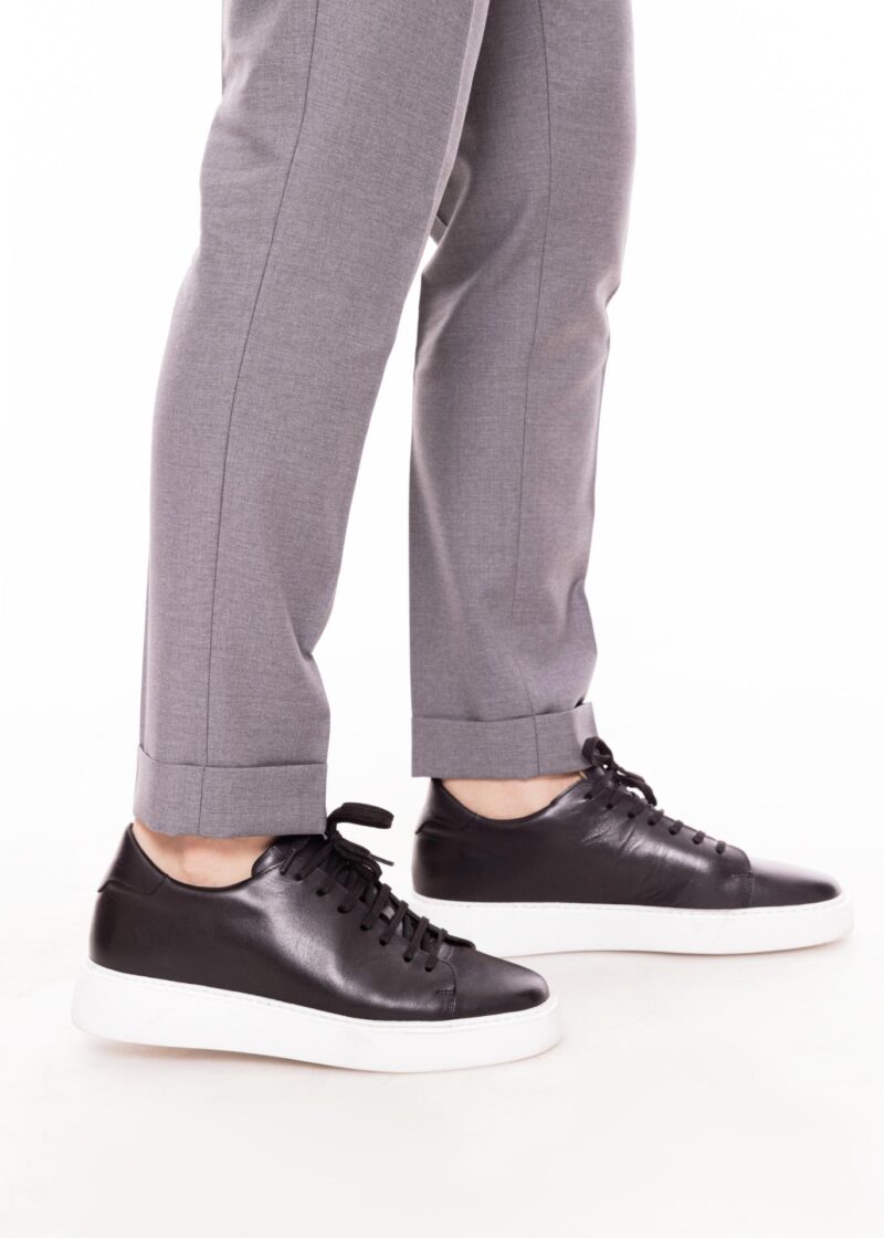 Teniși TRENDS negri cu talpă albă din piele naturală - Trends By Adina Buzatu