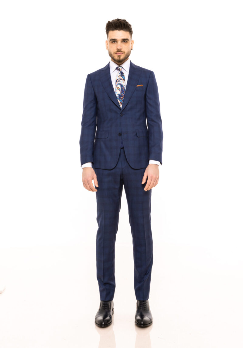 Costum TRENDS albastru in carouri 100% lana - Trends By Adina Buzatu