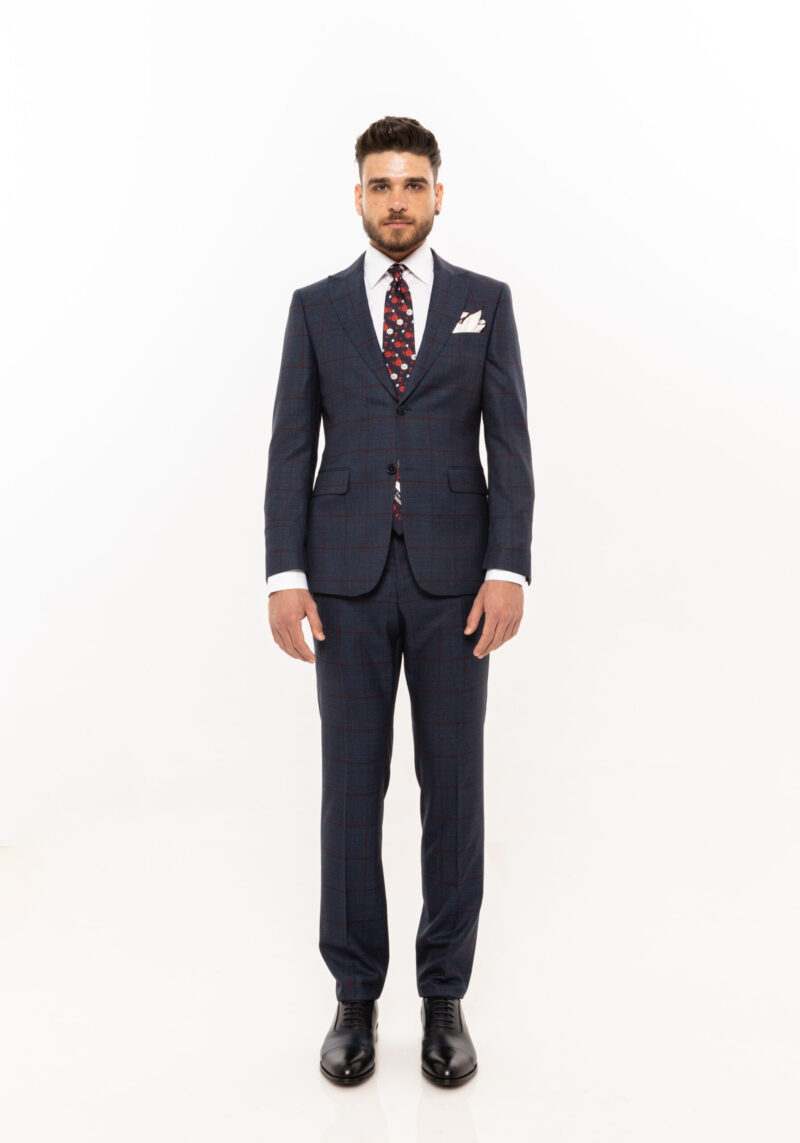 Costum TRENDS bleumarin in carouri bordo - Trends By Adina Buzatu