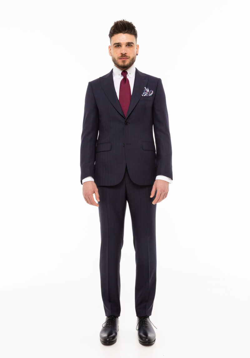 Costum TRENDS bleumarin in dungi bordo - Trends By Adina Buzatu