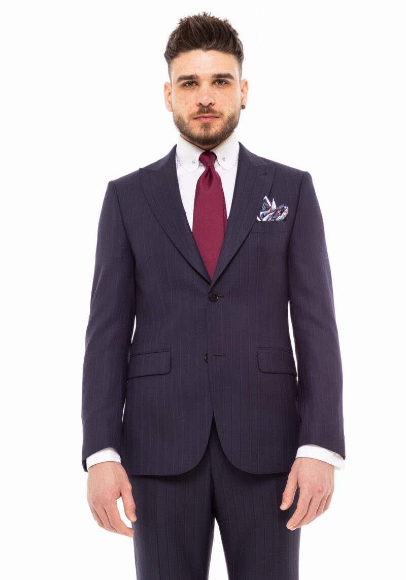 Costum TRENDS bleumarin in dungi bordo - Trends By Adina Buzatu